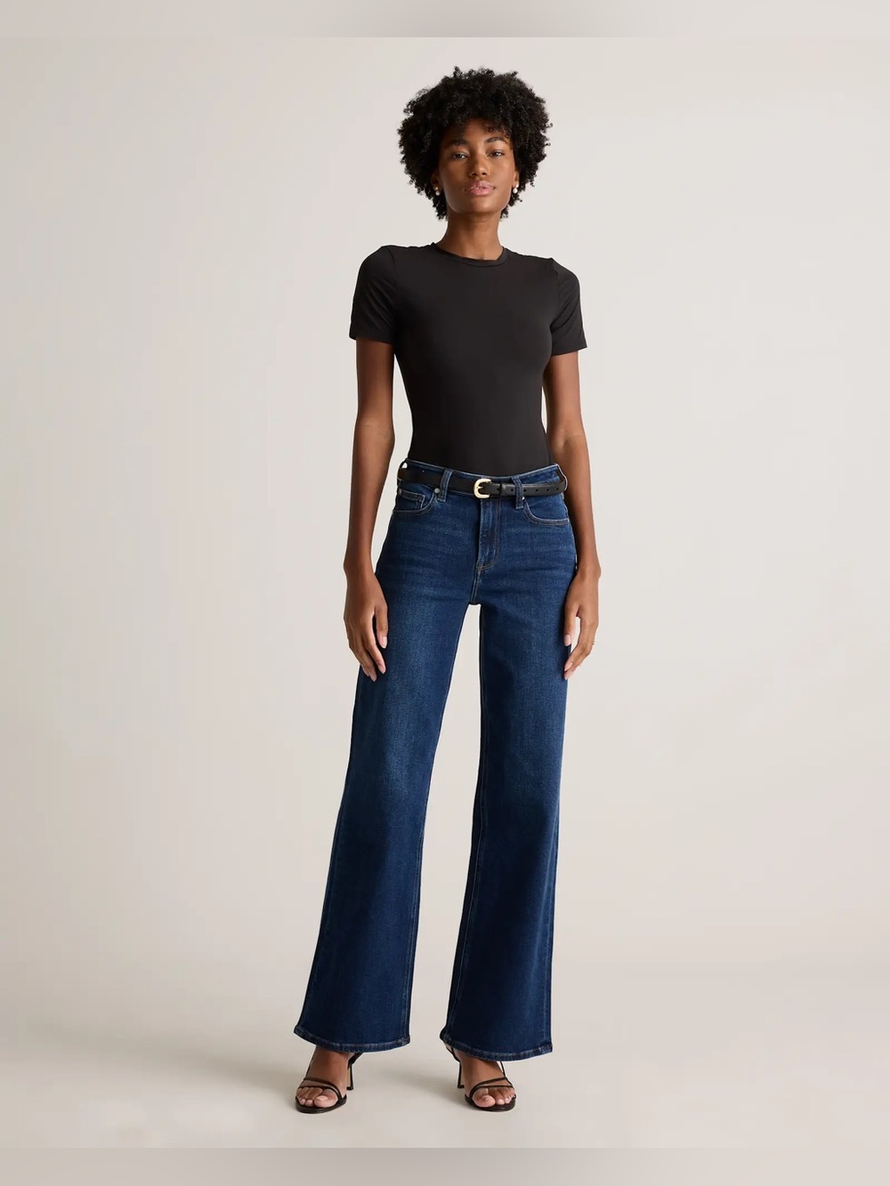 QUINCE Stretch Wide Leg Dark Blue Jeans